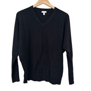 Garnet Hill Black 100% Cashmere Black V Neck Sweater Sz M